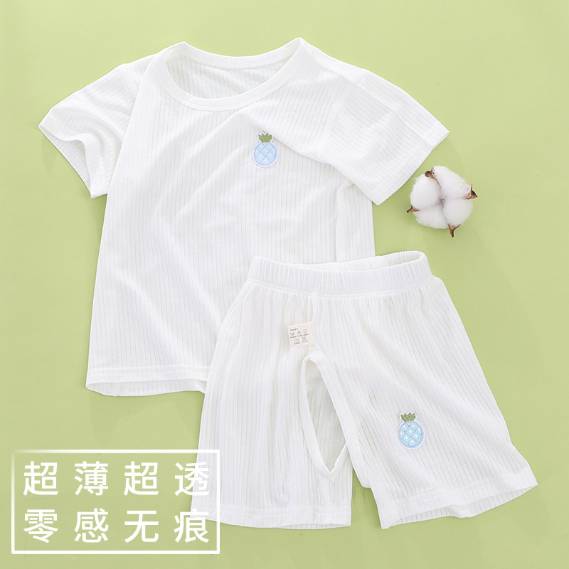 婴儿衣服夏季薄款分体套装a类冰丝莫代尔短袖t恤开裆短裤宝宝夏装图片