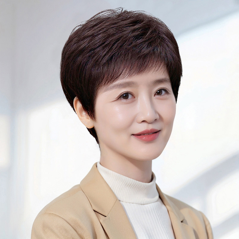 假发女士日常整顶短发妈妈自然蓬松真人发全头套中老年全真发减龄