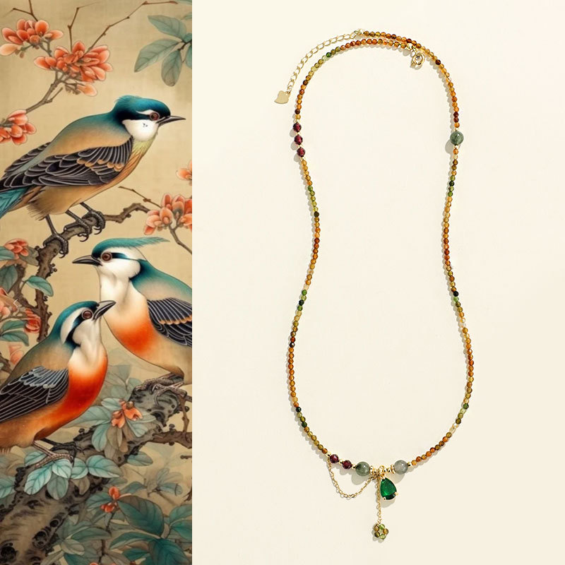 新品绿碧玺心形吊坠项链三圈串珠手链女彩虹碧玺项链手串二合一