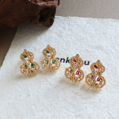 原创复古新中式 时尚 百搭微镶锆石镂空葫芦耳环轻奢感银针耳饰