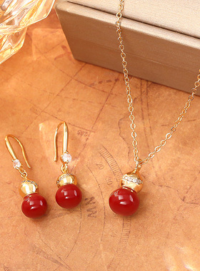 新中式超闪红色葫芦耳环感时尚复古国风钩精致独特气质耳饰女