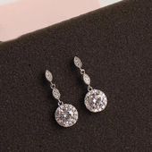 气质几何圆形锆石精致流苏设计感耳钉925纯银耳环女韩版 时尚 饰品