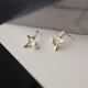 S925纯银镀金五角星耳钉女 小巧精美合成珍珠贝珠锆石耳饰