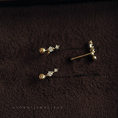 S925纯银镀金耳钉女 简约气质百搭小巧可爱学生耳环镶嵌锆石耳饰