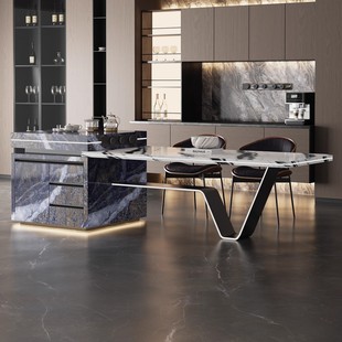 龙抬头小户型高端轻奢大理石岛台餐桌一体高级感现代简约家用定制
