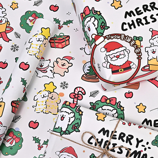 圣诞小狗礼物圣诞包装纸礼品纸大尺寸手工红色绿色可爱包书皮纸材料精美高级感送女生鞋盒相框键盘打包纸儿童