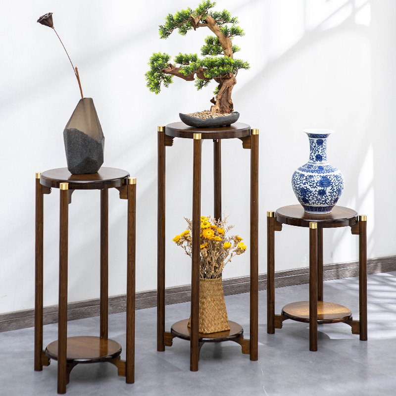 新中式花架子室内客厅落地式置物架 轻奢风格 铜制包角 彰显层次 艾品旗舰店 淘优券