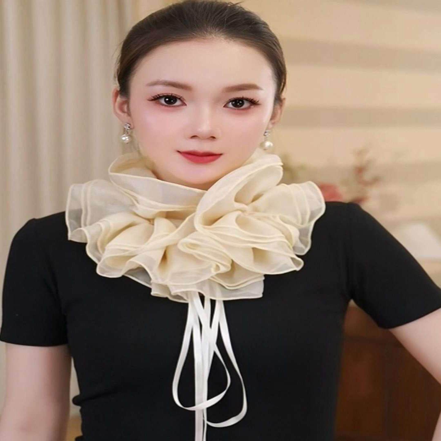 秋季新款网纱蝴蝶结围巾时尚百搭护颈保暖丝巾舞蹈日常装饰假领子