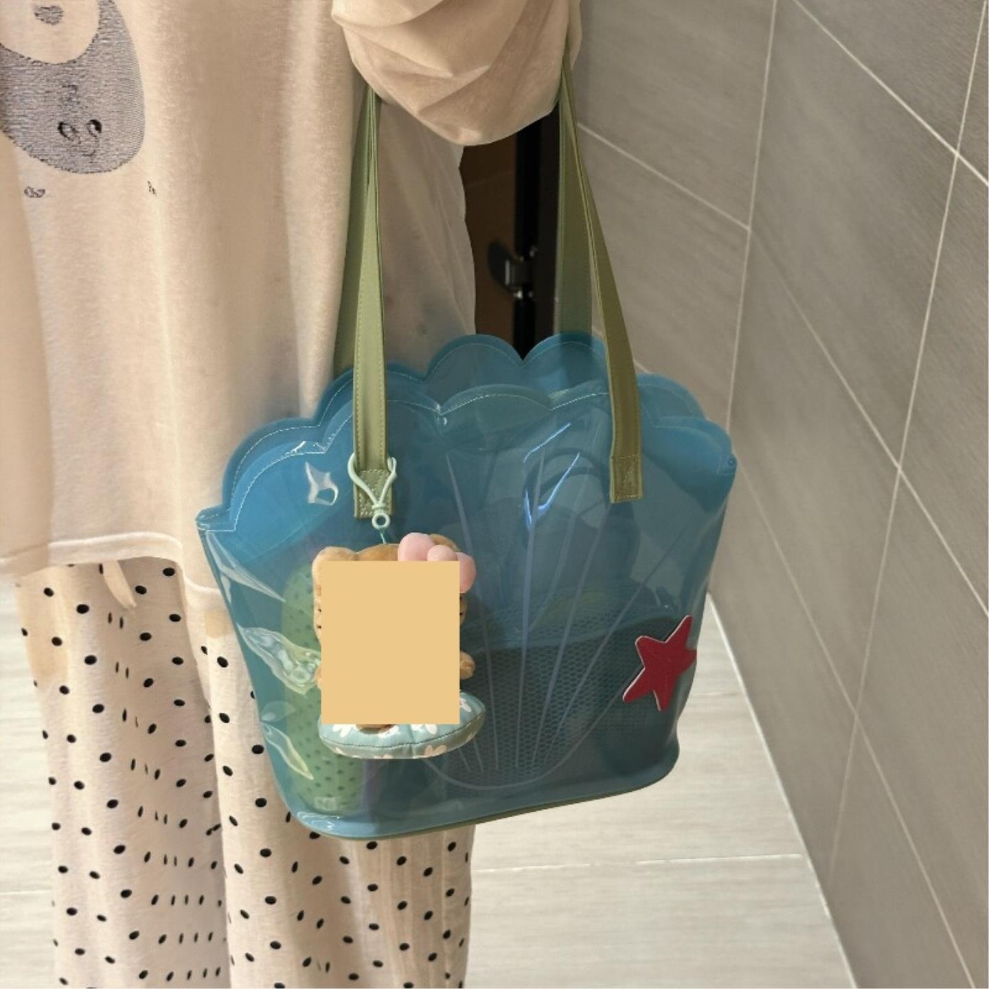 贝壳游泳包透明防水果冻包运动健身大容量女生单肩旅游度假沙滩包