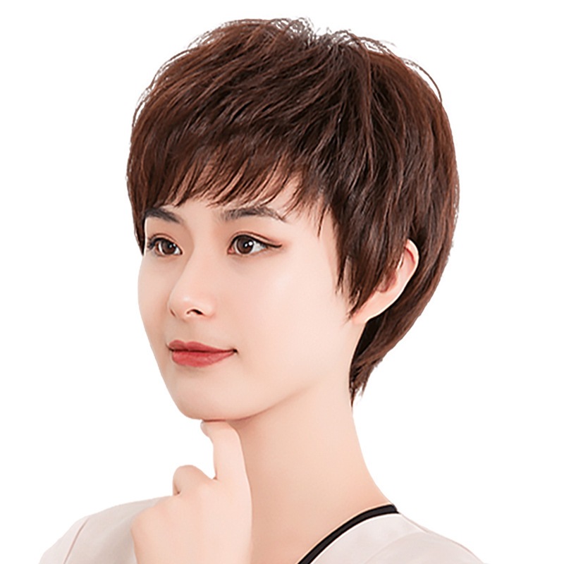 假发女短发纹理款妈妈全头发型中老年真人发丝发套女真发假发头套