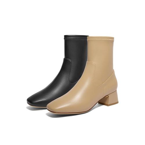 百丽Belle女鞋子粗高跟时装靴24新款冬季弹力瘦瘦靴短靴3LI60DZ4