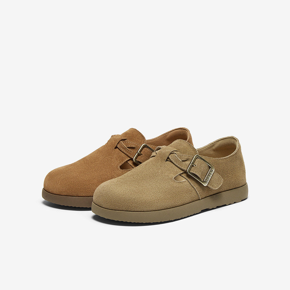 百思图2025春季商场新款复古休闲全包勃肯鞋平底女单鞋BG276AA5