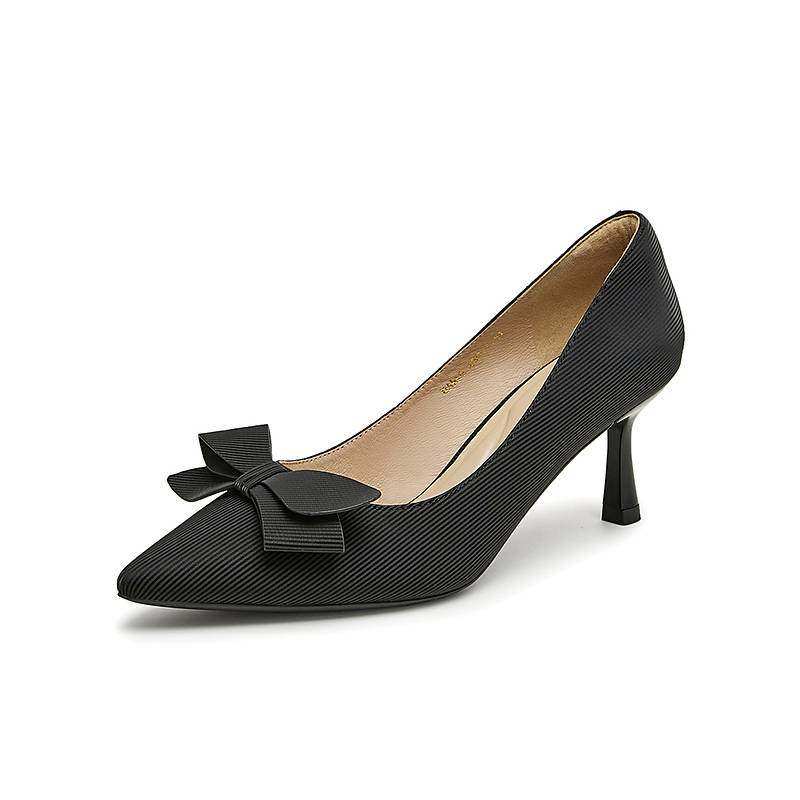 Tata他她法式气质高跟鞋女黑色晚宴鞋浅口单鞋2024秋新款UAN02CQ4