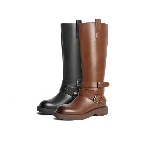 周雨彤同款百丽盛装舞步西部靴女靴子英伦长筒厚底骑士靴C1L1DDG4