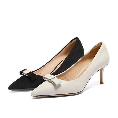 Belle女鞋尖头细高跟鞋女2024新款秋季真皮通勤单鞋子3Y6G2CQ4