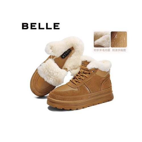 百丽户外休闲雪地靴男2024冬新厚实保暖靴短筒棉靴东北靴A1751DD4