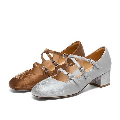 百丽女鞋子24秋水钻高跟单鞋法式银色浅口玛丽珍鞋3J506CQ4