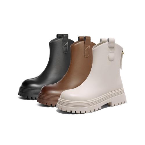 百丽Belle女靴子2024冬季时装靴厚底瘦瘦弹力靴棕色短靴B9E1DDZ4