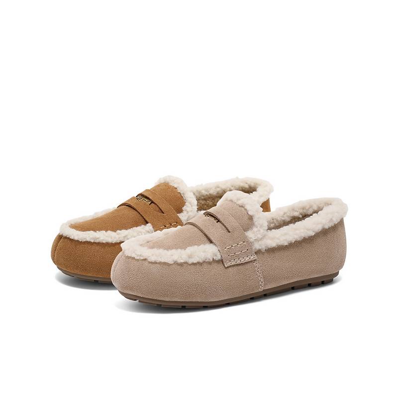 百丽Belle保暖加绒毛毛雪地靴女24冬一脚蹬棉鞋乐福鞋B2276DA4