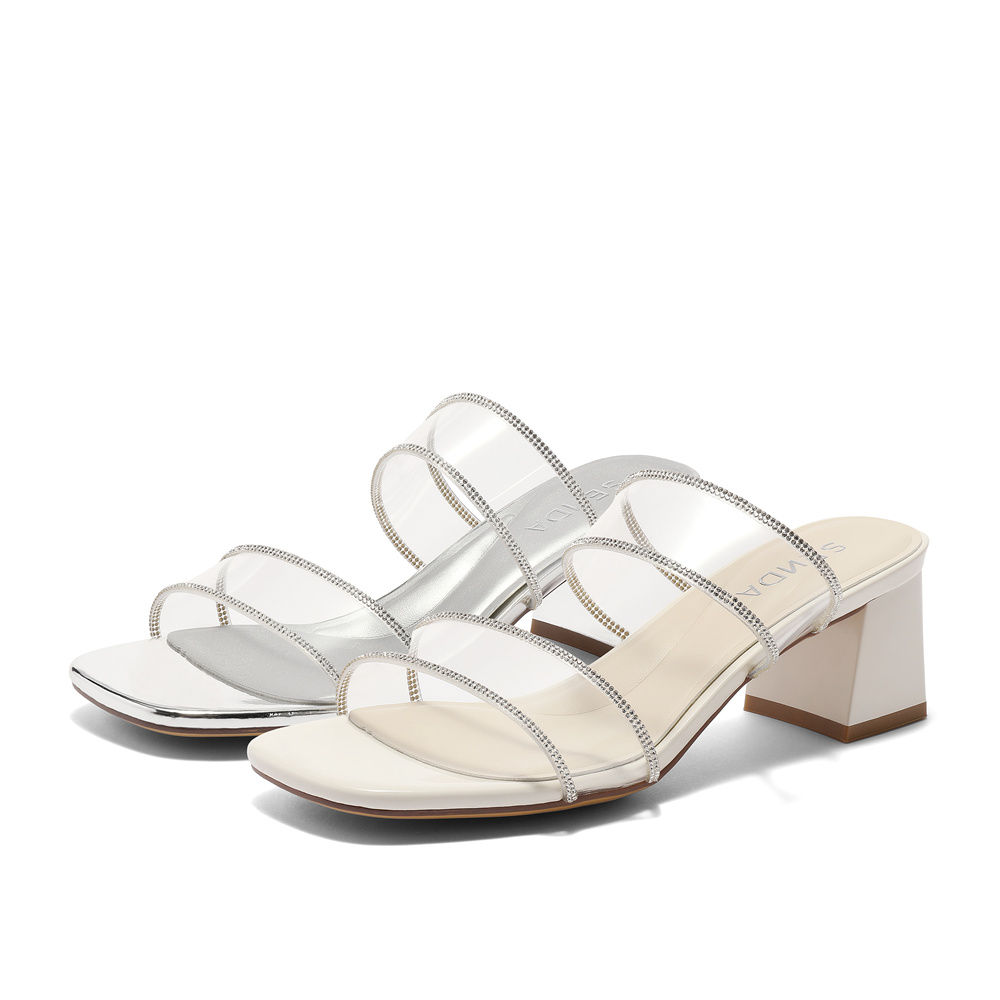 森达2025新款夏日凉鞋女拖鞋公主风银色绝美不累脚小单鞋XMW02BT5