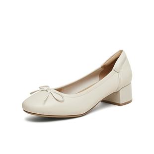天美意2025春新款 KQ025AA5 休闲纯色通勤复古蝴蝶结女玛丽珍鞋