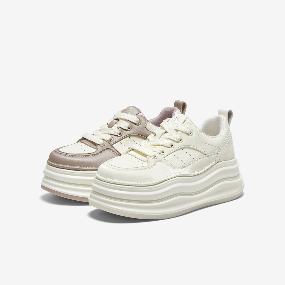 百思图2025春商场新款小白鞋板鞋厚底松糕鞋女休闲鞋X0061AM5