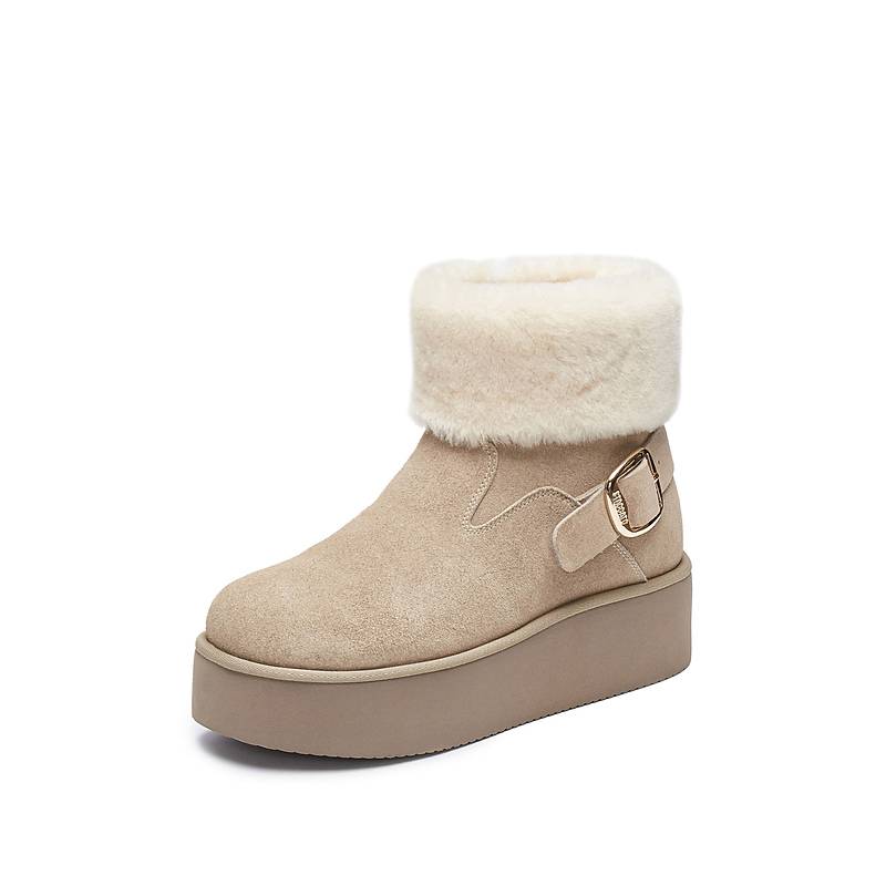 思加图2024冬季新款雪顶可可保暖加绒雪地靴短靴厚底女靴EAM01DD4