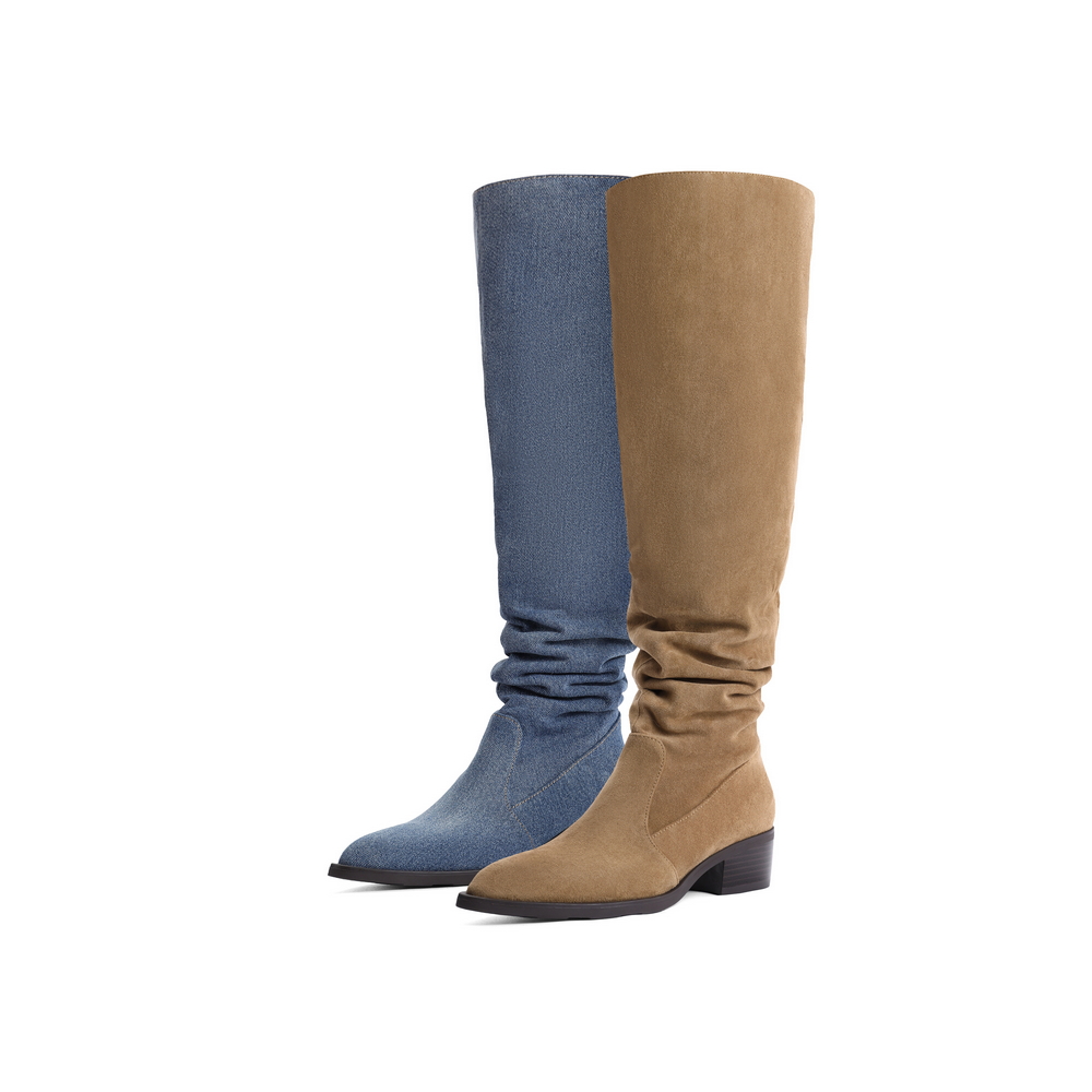 百丽堆堆靴过膝长靴子冬季新款女靴高长靴西部户外牛仔靴BCYA9DC3