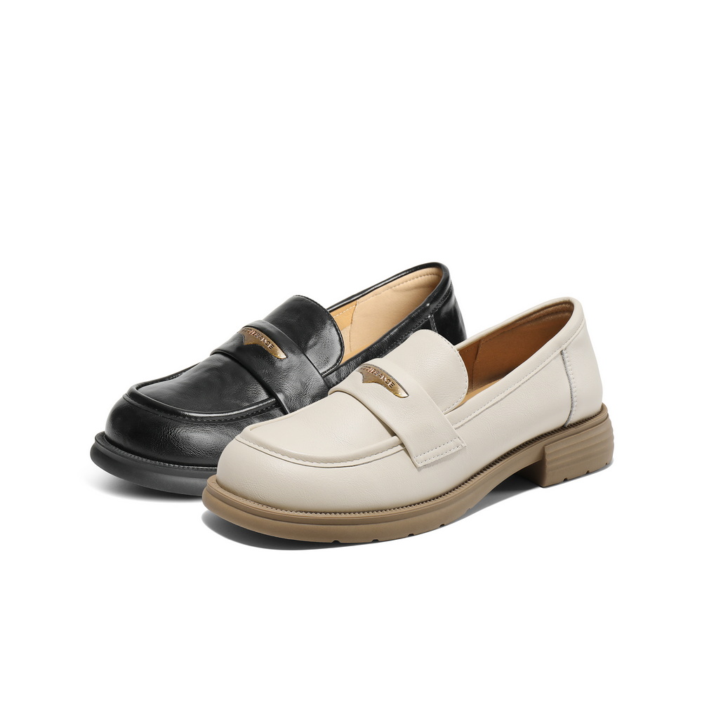 百丽女鞋子海鸥乐福鞋女25春季新款黑色小皮鞋深口单鞋D7D1DAA5