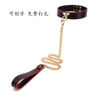真皮项圈女m定制刻字高级黑色圆环锁链项圈狗狗脖套puppy牵引绳