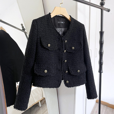 羊毛短款复古小香风鹅绒粗花呢