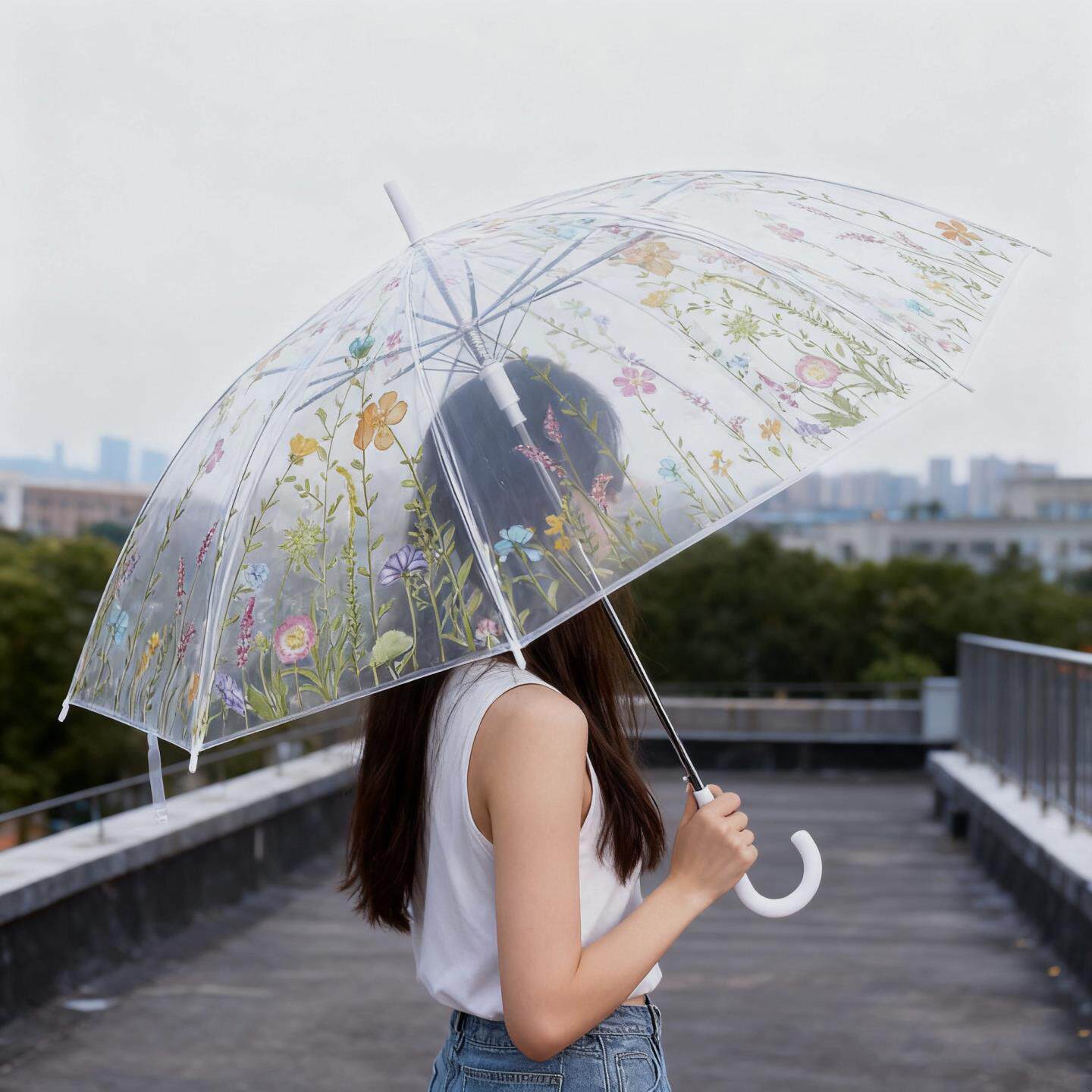 ins风雨伞女生高颜值全自动透明2026新款长柄雨伞小清新学生上学