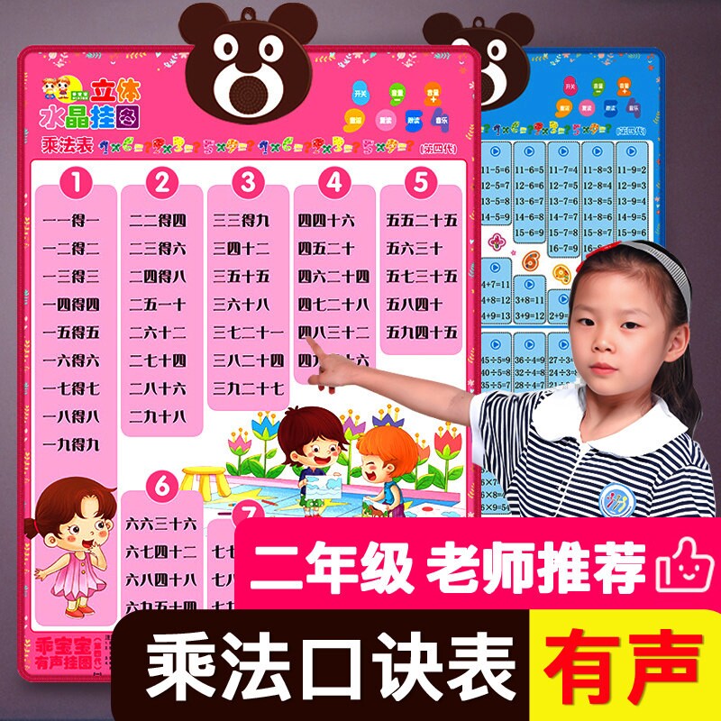 二年级九九乘法口诀表背诵神器有声挂图小学生学加减乘除法口诀表