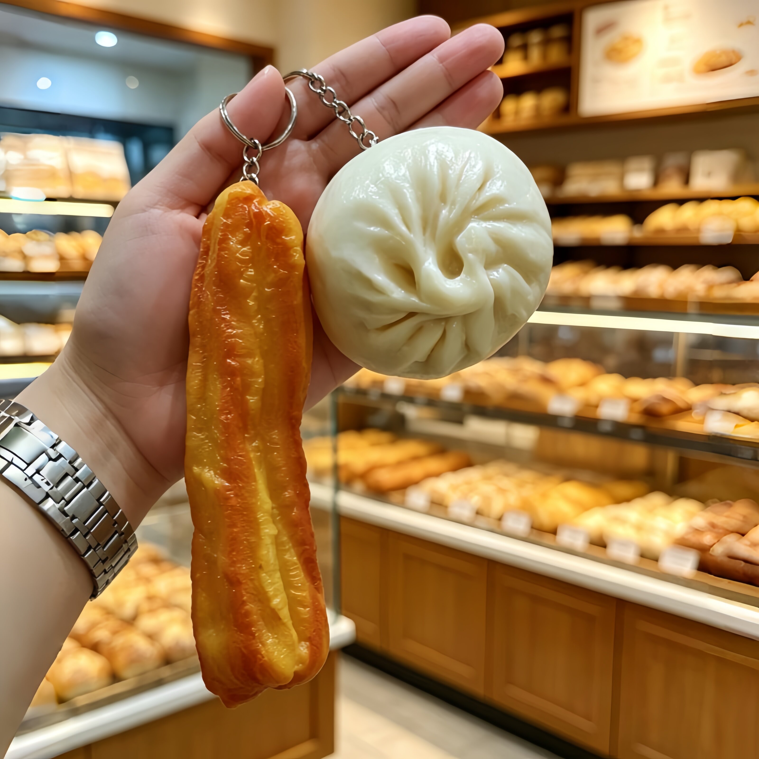 大包子油条钥匙扣仿真食物早餐面食装饰摆件创意包包挂件拍摄道具