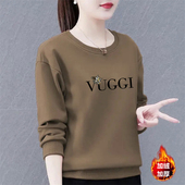 纯棉圆领卫衣女秋冬装 上衣 减龄内搭保暖长袖 新款 加绒加厚妈妈时尚