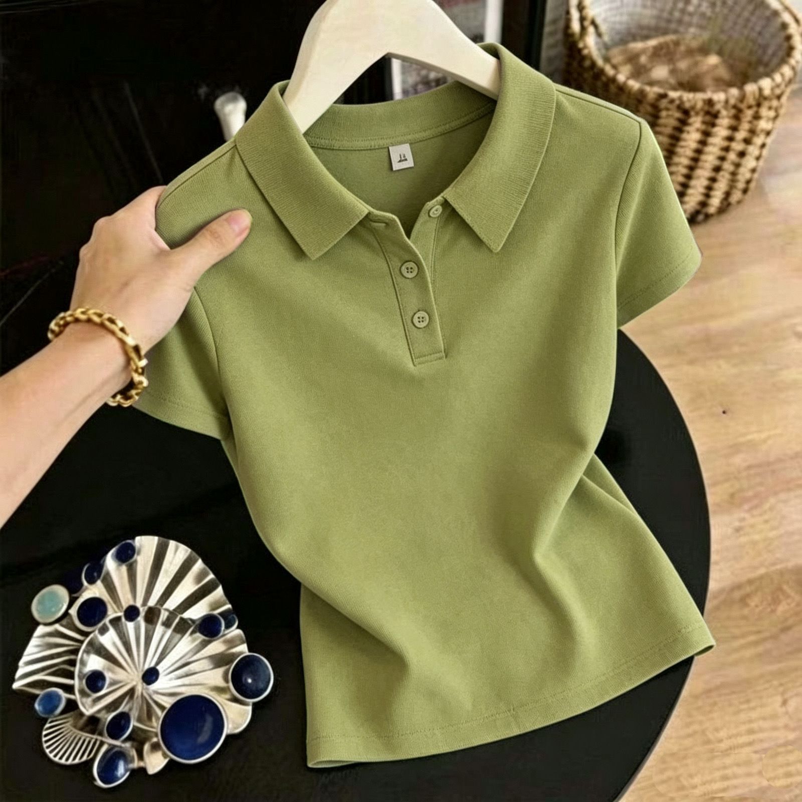 短袖t恤女夏季新款休闲百搭宽松简约Polo衫气质显瘦女士翻领上衣