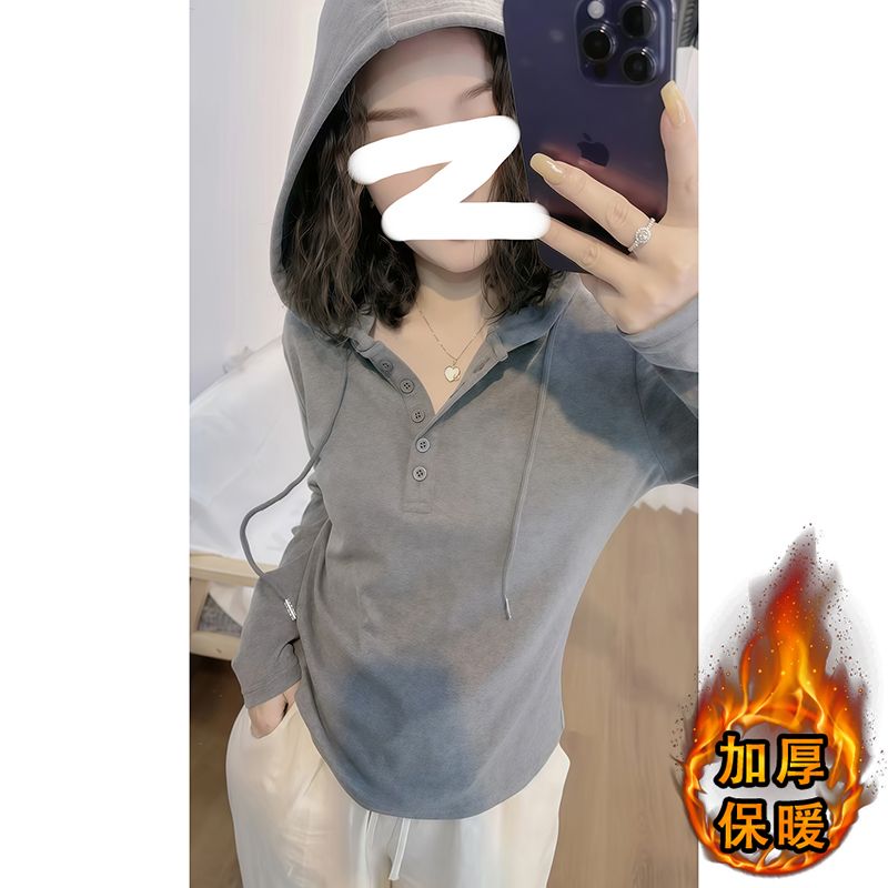 德绒连帽卫衣女外套2025秋冬装新款修身显瘦女士加厚上衣保暖T恤