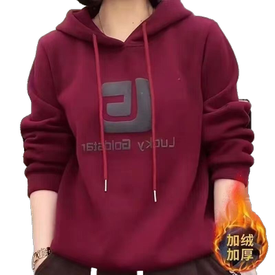 妈妈装加绒加厚连帽卫衣外套女