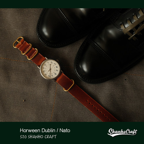 Horween Dublin疯马皮nato表带不锈钢表扣配件手工制作表带复古