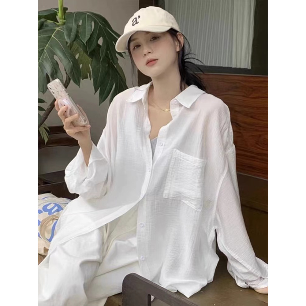 法式白色棉麻防晒衬衫外套女夏季薄款外搭开衫女款衬衣亚麻上衣…