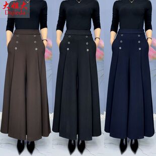 甩裤 秋冬新款 大码 女中年妈妈加厚高腰弹力宽松休闲高档阔腿裤 裙裤