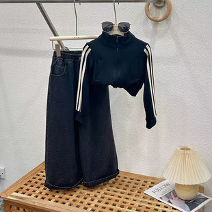 女童牛仔裤套装春秋款外套2026新款中大童秋季阔腿裤儿童洋气裤子