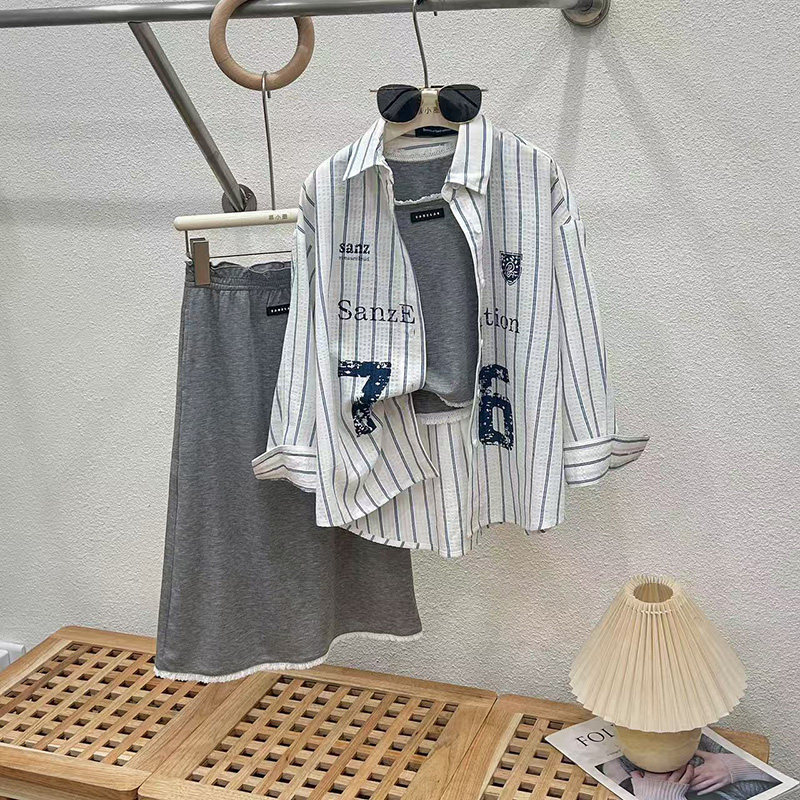 女童夏款裙子套装2026新款儿童洋气春秋衬衫女孩时髦中大童三件套