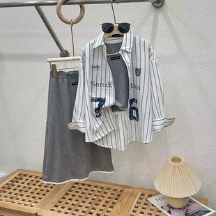 女童夏款裙子套装2026新款儿童洋气春秋衬衫女孩时髦中大童三件套