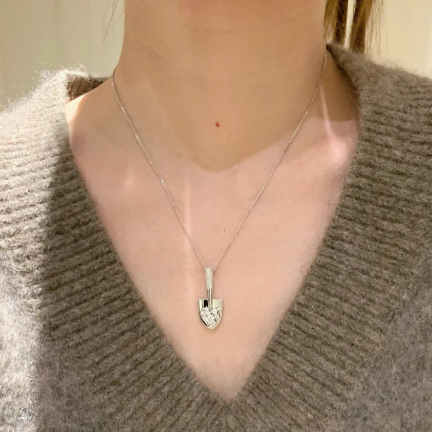 日韩风S925纯银小铲子吊坠项链女简约小众精致锁骨链