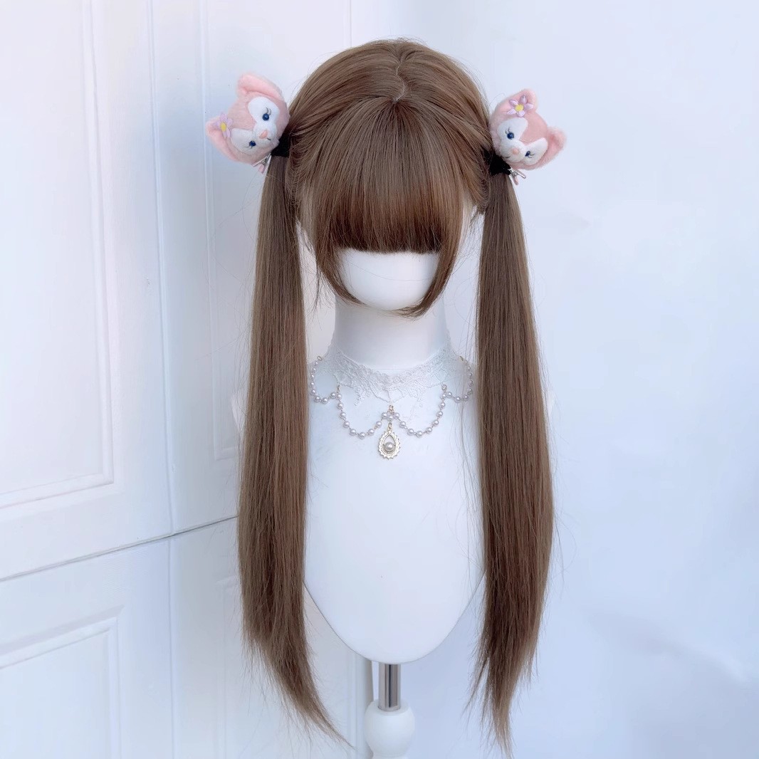 【冰冷心事】假发女蜜茶色甜妹lolita少萝jk双马尾长直发全头套式