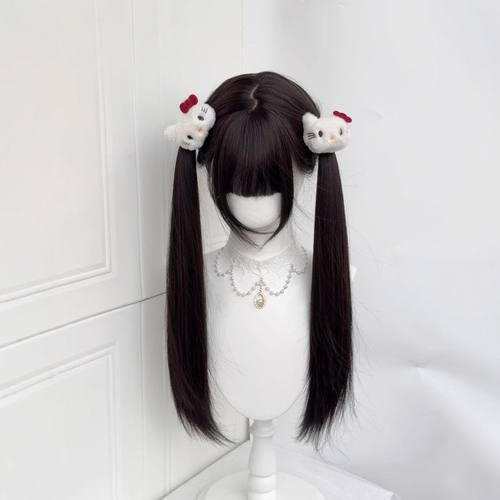 冰冷心事假发女60cm黑长直发日常可爱萌妹lolita双马尾JK全头套式