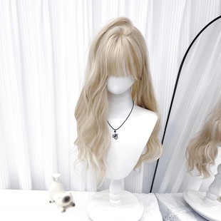 全头 冰冷心事水波纹假发白金色长卷发Lolita网红时尚 甜心芭比