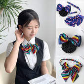 邮政银行领花女职业高档空姐建行条纹领饰衬衣配饰新头花领结套装