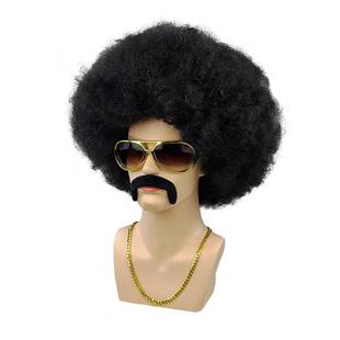 蓬松的非洲假发套眼镜胡须项炼7080S装扮道具滑稽头饰